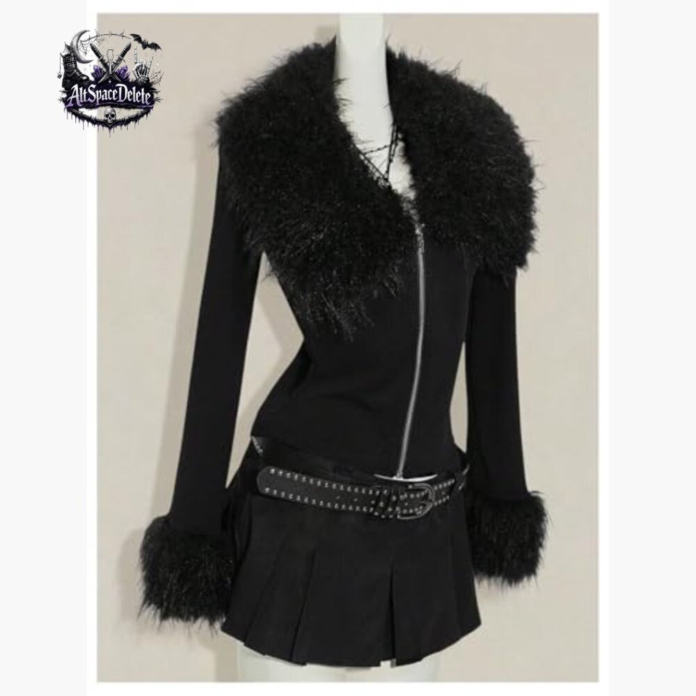 Faux Fur Jacket Zip Up Long Sleeve Aviator Coat Women's Outerwear - Picture 3 of 6